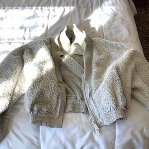 Free People - Powder blue furry/teddy cropped jacket